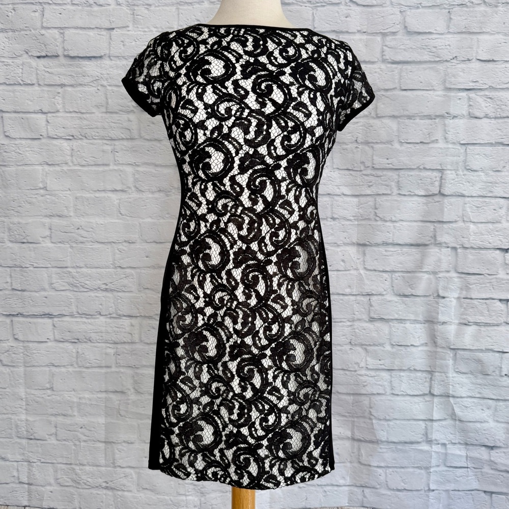 Ralph Lauren Midi Sheath Dress Black Lace Green Label